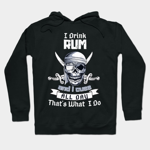 I Drink Rum Pirate Skull Flag Jolly Roger Costume Hoodie by Foxxy Merch